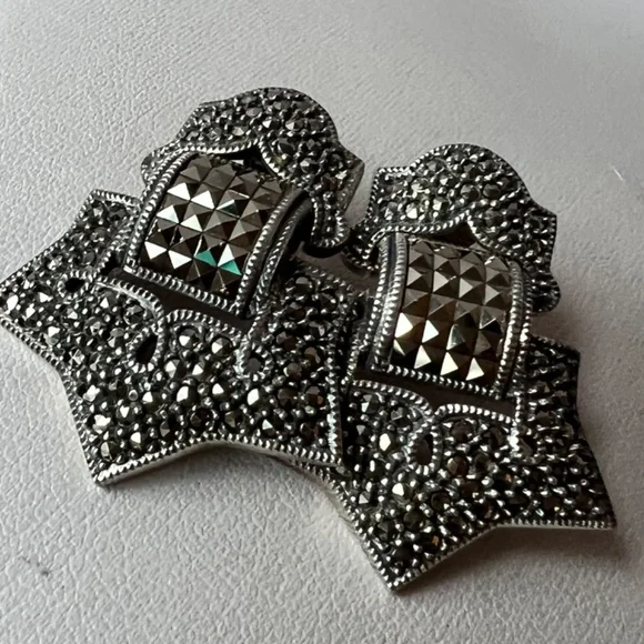 VINTAGE JUDITH JACK LARGE MARCASITE EARRINGS 925 STERLING SLVR MATCH RING LISTED